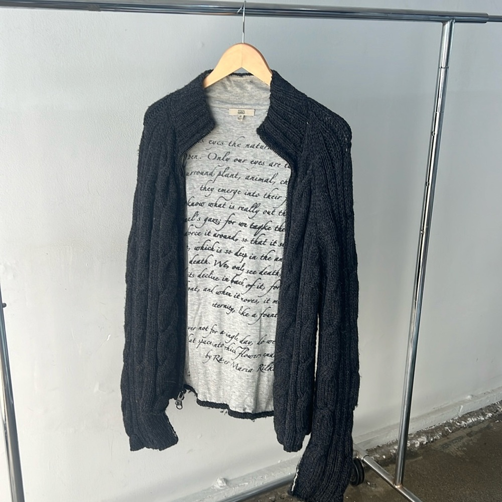 Edun cozy sweater lined with a Rilke poem size medium